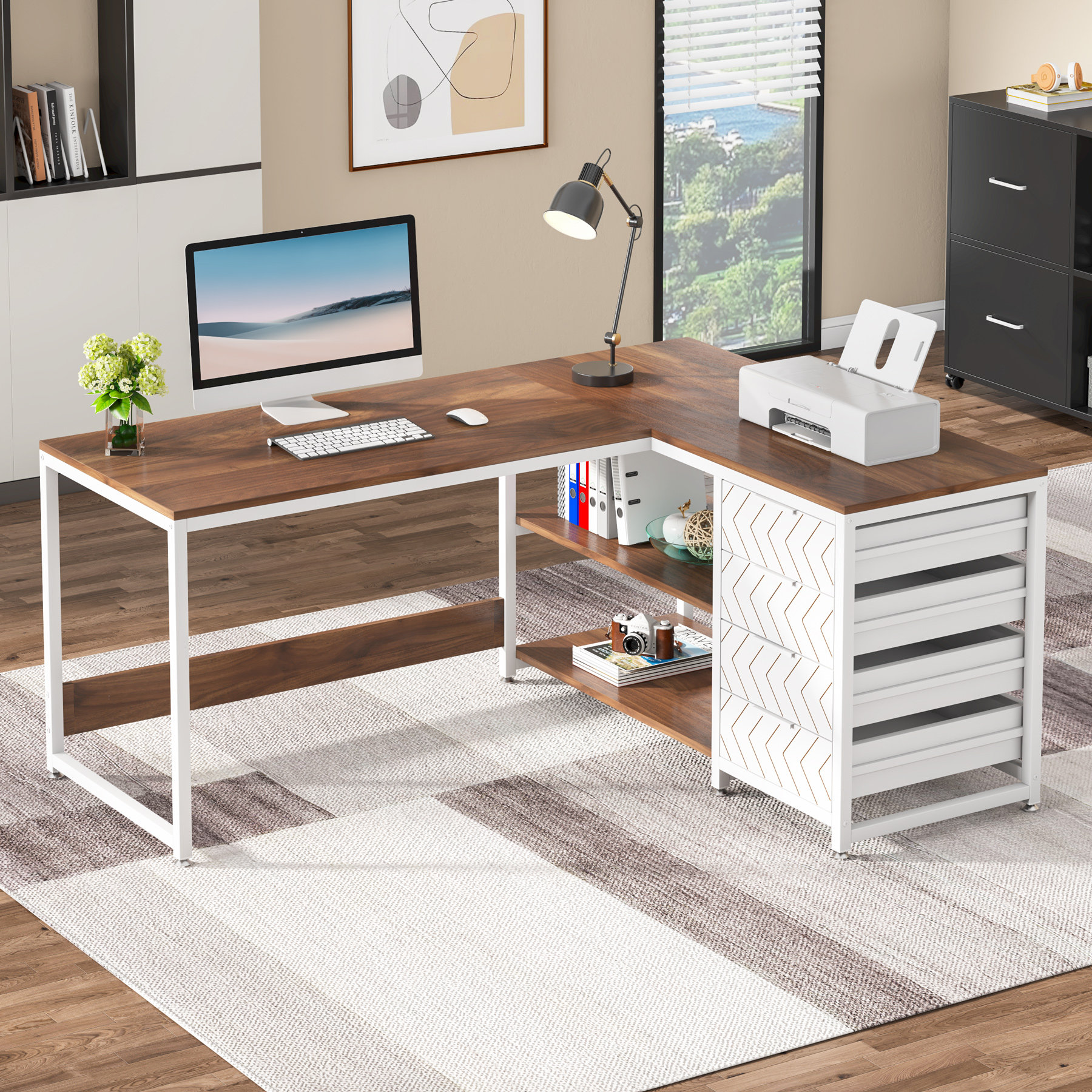 17 Stories 59" L-Shaped Computer Desk for Home Office, Small Space